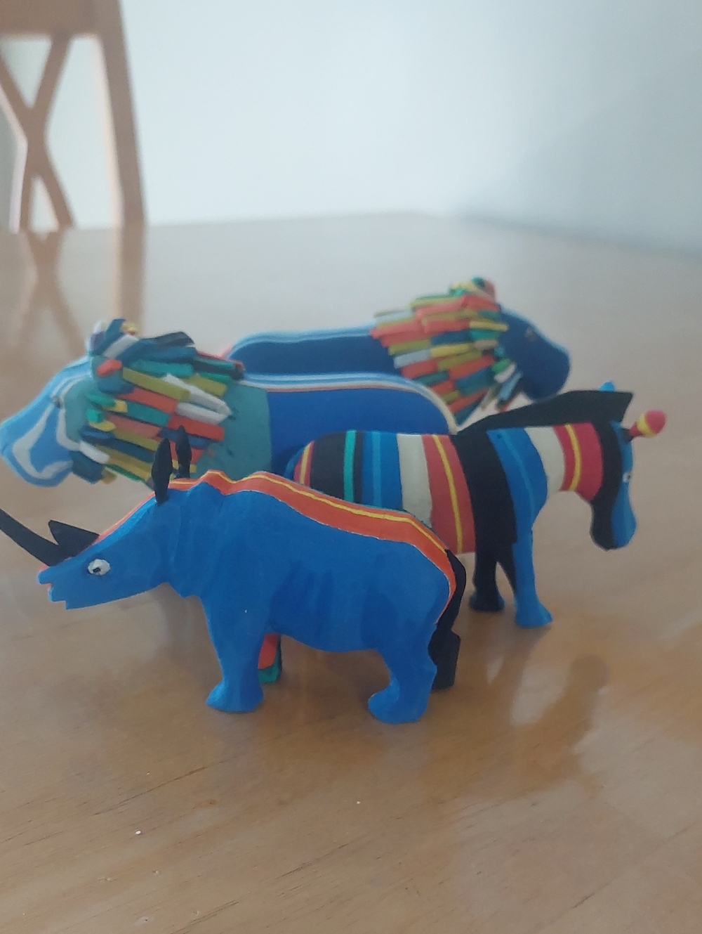 Unique Set of Four Safari Animal Figurines Hand-Carved Kenya Recycled Materials